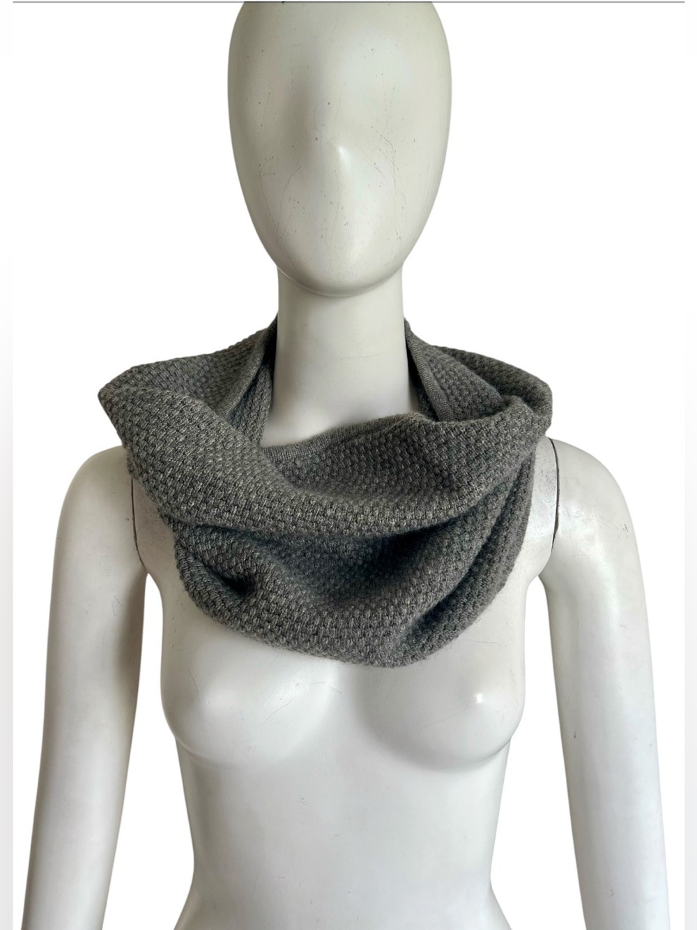 Portolano Women Gray Textured Cashmere Angora Wool Infinity Neck Warmer Scarf